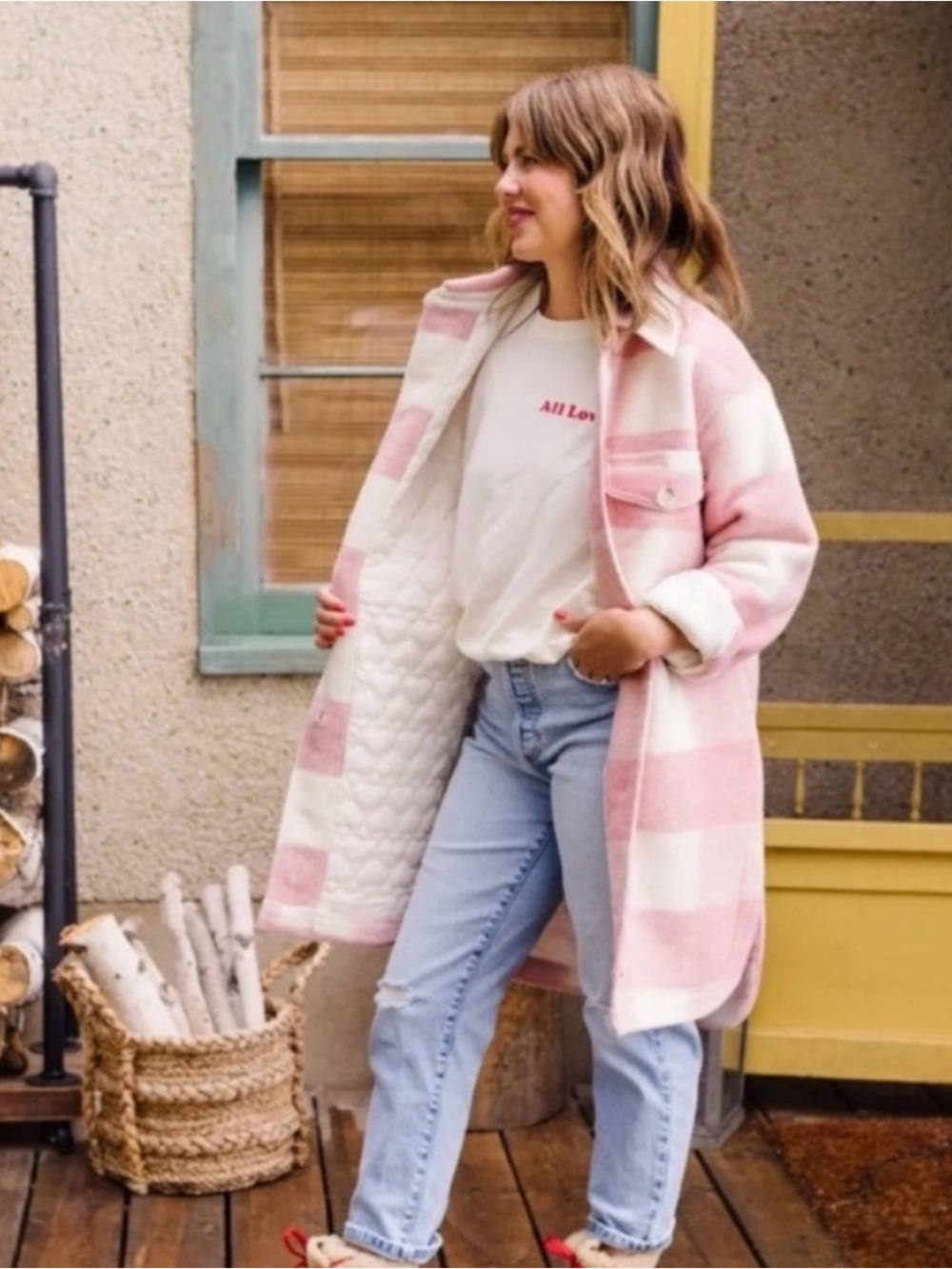 Joe Fresh x Jillian Harris Pink and White Plaid Shacket